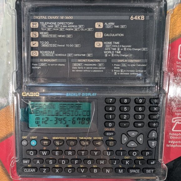 Vintage Y2K Casio SF-3600 Black Retro Backlit Display Illuminator Digital Diary - Picture 1 of 6